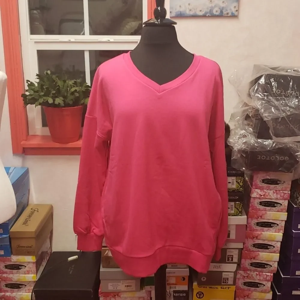 Sold @karabiel123 Stasia Plus Size 2x18-20 Pullover front pocket Pink Sweatshirt - Picture 4 of 10